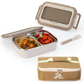Lille Home Stainless Steel Bento Lunch Box – 2-Compartment Steel Lunch Box for Adults Leakproof Lunch Containers Includes Carry Handle Lunch Bag and Cutlery Set BPA Free