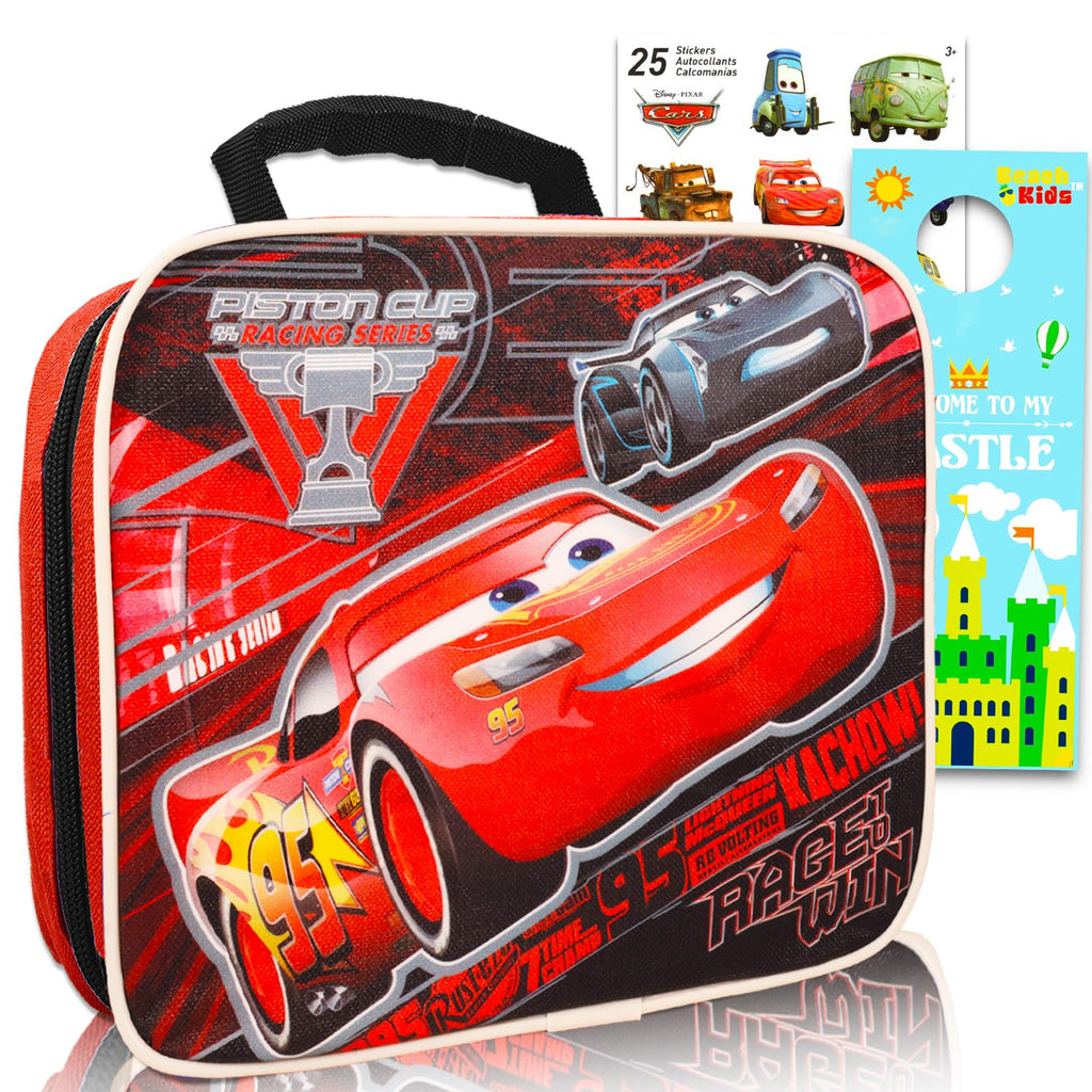 Disney Cars Lunch Box for Boys Kids Bundle ~ Premium 2-Sided Insulated Lightning McQueen Lunch Bag and More (Disney Cars School Supplies)