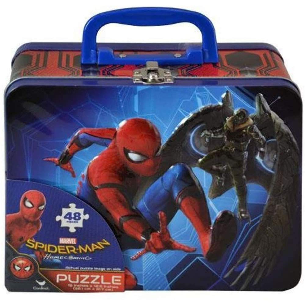 Spiderman Homecoming 48pc Puzzle Inside Lunch Tin Box 7.5" X 6" X 3" Red Blue & Multi