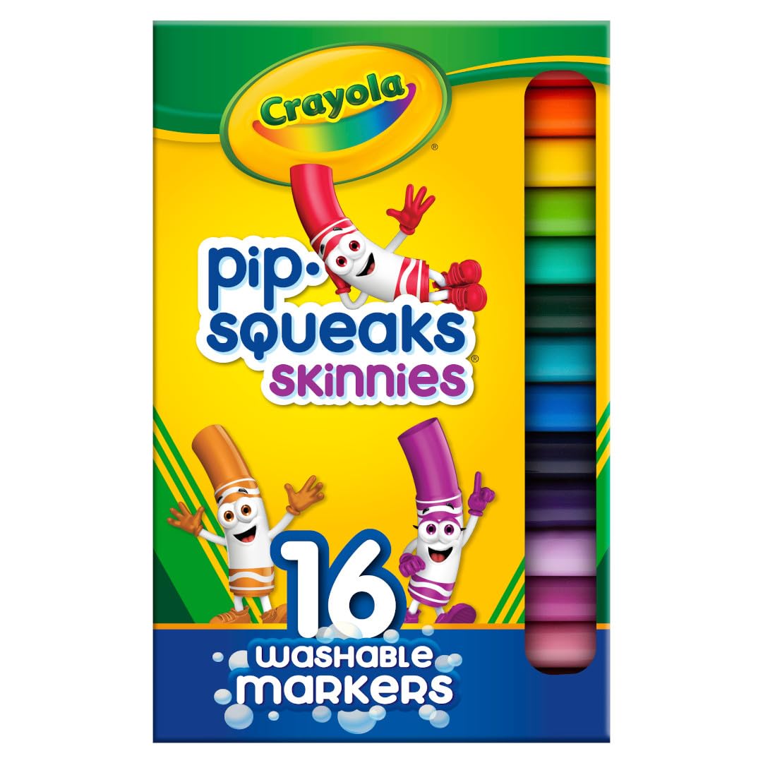 Crayola Washable Pip Squeaks Skinnies Markers (16ct) Mini Markers for Toddlers Coloring Book Markers Toys & Gifts for Kids 3+